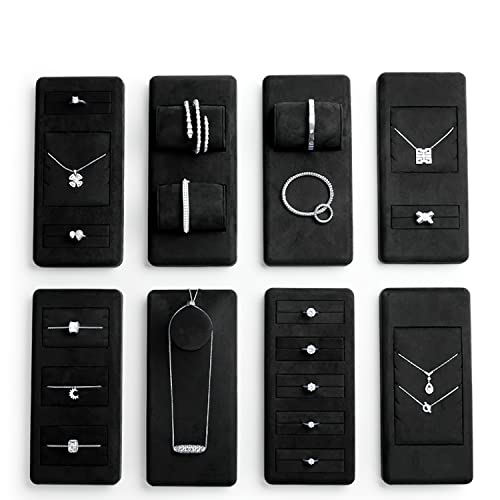 Oirlv Premium Black Microfiber Jewelry Display Tray Jewelry Display Set for Selling 3 Slots Necklace Display Stand Necklace Display Tray(TT07005) - size: 3 necklaces tray