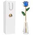 AliveRose Dipped 24k Gold Rose, 24K Gold Rose Made from Real Rose - Unique Design 24K Dipped Rose for Anniversary Valentines Mothers Day Birthday Gifts (Blue Original Rose with Crystal Vase) - color: 2. Blue Original Rose With Crystal Vase