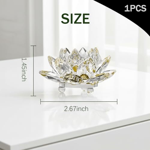Lotus Flower Figurine,Crystal Lotus Decor Centerpiece,Feng Shui Home Decor for Office Desk Accent in 2.5 Inch - color: Yellow
