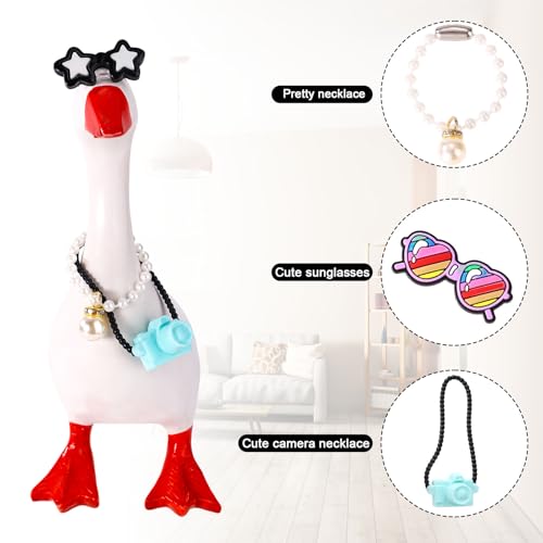 30pcs 7in/17.78cm Desk Goose Outfits, Small Desk Goose Costumes Accessories Include Sunglasses Cowboy Hats Necklaces Heart Star Gold Chain for Magnetic Table Geese Statue Decor