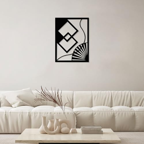 GlintHome Black Metal Wall Art - Minimalist 3D Textured Geometry Abstract Sculptures Wall Art for Living Room Office Garden Bedroom Bathroom Home Decor - color: Black-013, size: Small