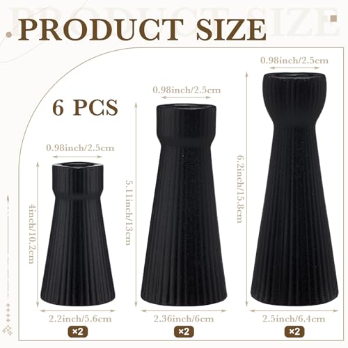 Mumufy 6 Pcs Black Taper Candle Holders for Candlesticks Ceramic Candle Stick Modern Decorative Candlestick Stand for Wedding Table Centerpiece Dinner Desktop Decoration Housewarming Gift - color: Black