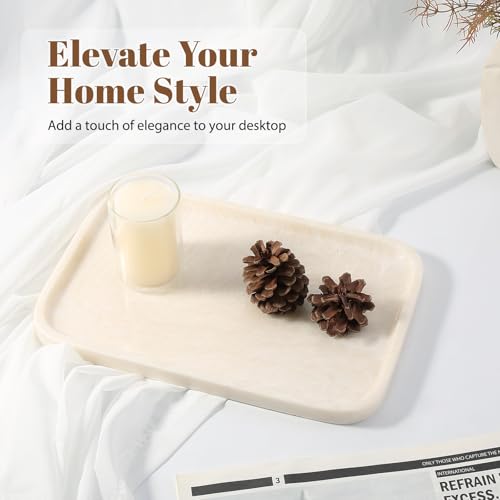 Koville Marble Tray, 12"x8" Marble Vanity Tray for Countertop Bathroom Kitchen Dresser, Decorative Catchall Trays for Perfume Jewelry, Rectangular Stone Serving Tray(Navona) - color: Ivory
