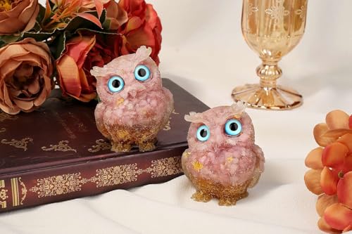 LAIDANLA 2.4" Pink Opal Owl Figurine Natural Healing Crystal Cute Owl Animal Statue Pocket Sculpture Reiki Spiritual Energy Gemstone Home Office Room Desk Decor Gifts - color: K-pink Opal