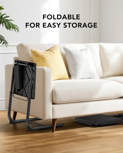 HUANUO TV Tray, Adjustable TV Dinner Tray Table, 20.5 x 15.4 inch Folding Tray Table with Storage Pocket, 6 Height Settings, 3 Angle Adjustments, Comfortable Tray Tables for Bed & Sofa, HNTT04B