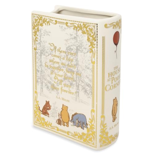 Steel Mill & Co Original Book-Shaped Decorative Vase, Ceramic Vases for Home Decor, Cute Bookshelf Decor, Unique Vase for Book Lovers (Large - The House at Pooh Corner)