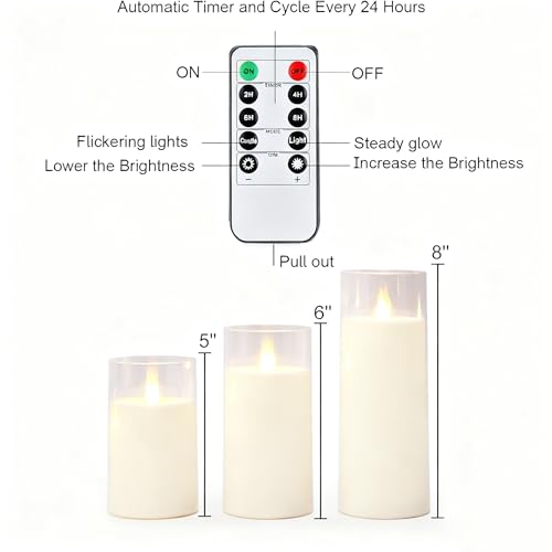 Homemory Ivory Flickering Flameless Candles, Battery Operated Acrylic LED Pillar Candles with Remote Control and Timer, Set of 9 - color: Ivory, 9Pack