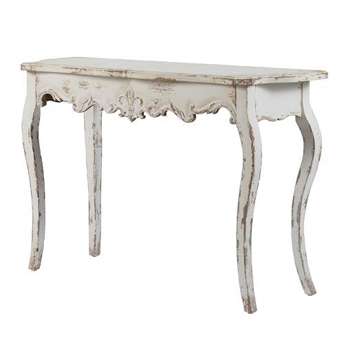 WILLIAMSPACE 46" Farmhouse Console Table, French Country Wooden Hallway Table, Unique Retro Entryway Table Long Accent Sofa Table for Living Room Bedroom, Slimline Whitewash Console Table - color: 46" Farmhouse Console Table