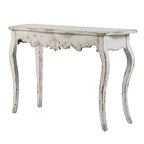 WILLIAMSPACE 46" Farmhouse Console Table, French Country Wooden Hallway Table, Unique Retro Entryway Table Long Accent Sofa Table for Living Room Bedroom, Slimline Whitewash Console Table - color: 46" Farmhouse Console Table