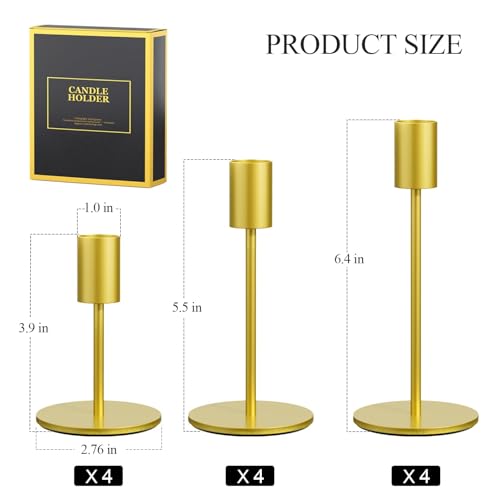 FSyueyun Gold Candle Holder Taper Candle Holders, Set of 12 Candle Stick Holders Decor for Mantel Table Centerpiece, Used for Wedding, Dinning, Housewarming Gift - color: Gold, size: Set of 12