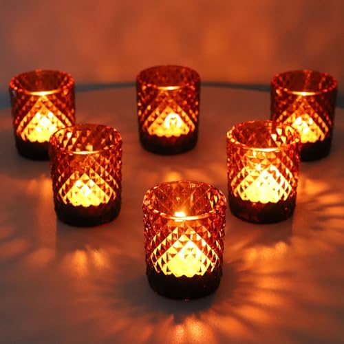 Woho 24pcs Amber Candle Holders for Votive Candles/Tealight Candles, Brown Votive Candle Holder for Boho Home Decor, Glass Tea Lights Candle Holder for Wedding Party Christmas - color: Brown