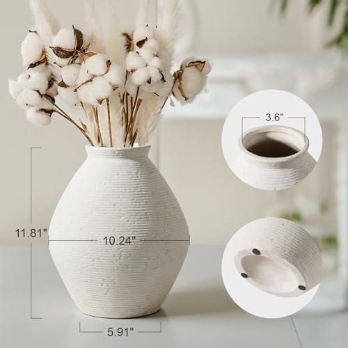 12” Ceramic Distressed Vase Handcrafted Rustic Neutral Decorative Floor Vases Home Decor Accent for Living Room, Dining Table, Entryway or Shelf Styling - size: 12 inch-Round