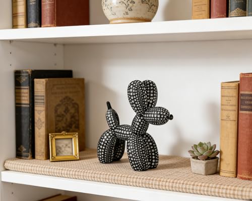 Polka Dot Balloon Dog Statue Decor, Black, Resin, Paperweight, 5 inch, Cool Stuff to Put on Shelves - color: Black