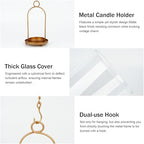 Glass Hurricane Candle Holder Decorative Gold Candle Lantern, Pillar Candlestick Holders Set of 2, Hanging Metal Holder Modern Table Centerpieces, Antique Brass - color: Gold