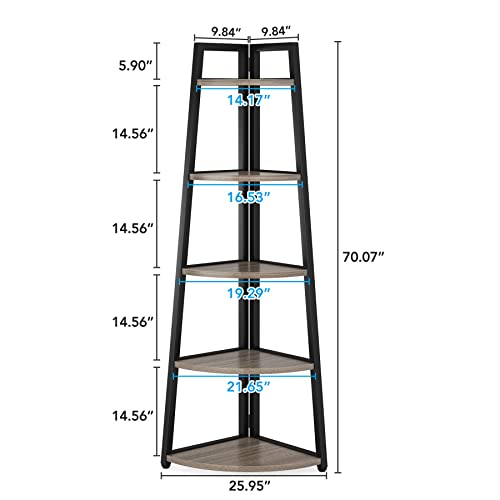Tribesigns 70 inch Tall Corner Shelf, 5 Tier Industrial Corner Bookshelf Bookcase Industrial Corner Ladder Shelf Plant Stand for Living Room, Kitchen, Home Office (Grey) - color: Grey