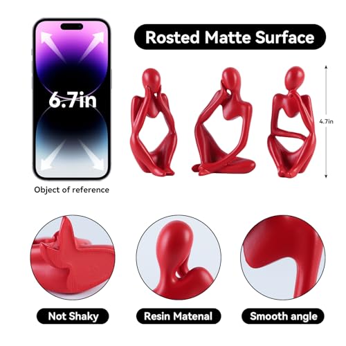 BrownLove 3pcs Red Human Body Abstract Art Decoration, Modern Art Resin Statue Room Office Shelf Bookcase Decoration - color: Red