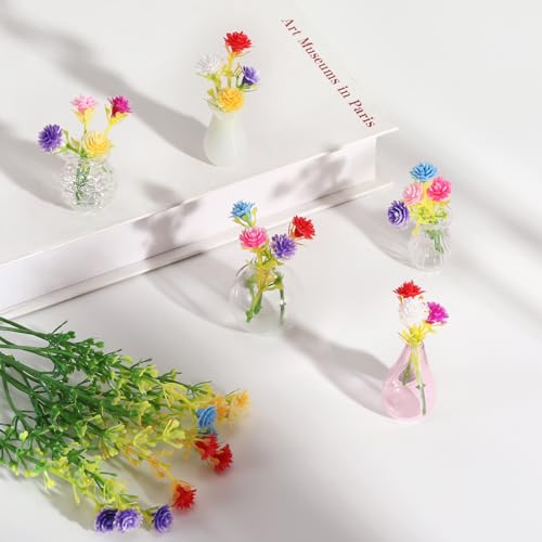 5 Pack Mini Vase Magnets for Fridge, Mini Glass Vase Magnets,3D Tiny Pot Vases Magnet for Kitchen Refrigerator Locker Office Decoration with Artificial Flowers - size: Style B-5pcs