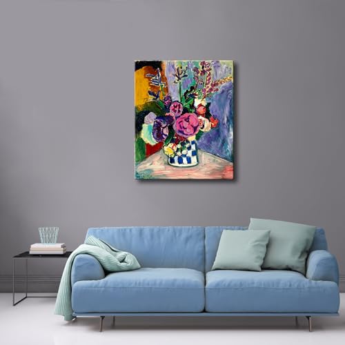 Wieco Art Canvas Wall Art Still Life of Peonies in a Vase 1907 by Henri Matisse Abstract Canvas Prints Art Pictures for Wall Decor and Home Office Decorations - size: 24"L x 20"W