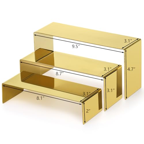 Hedume Set of 3 Shoe Handbag Display Stand, Gold Stainless Steel Purse Display Risers, Countertop Risers for Perfume Handbag Shoe Jewelry Holder