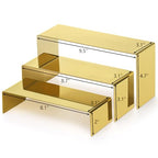 Hedume Set of 3 Shoe Handbag Display Stand, Gold Stainless Steel Purse Display Risers, Countertop Risers for Perfume Handbag Shoe Jewelry Holder