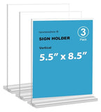 newnewshow Acrylic Sign Holder 5.5x8.5 Inch 3 Pack Vertical T Shape Double-Sided Desktop Display Holder. (Optional 8.5x11 8.5x5.5 5x7 Horizontal and Vertical) - size: 3 Pack 5.5*8.5