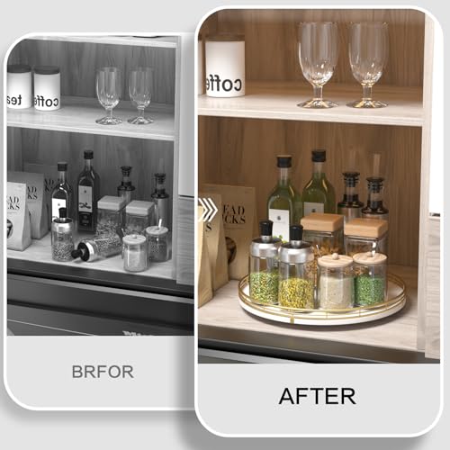 13“ Wooden Lazy Susan Turntable for Cabinet – Round Rotating Spice Rack Organizer, White Kitchen Countertop Tray for Dining Table & Pantry Storage (White & Gold) - color: White & Gold, size: 13