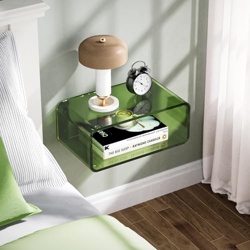 Acrylic Floating Nightstand, Bedside Table, Nightstand Shelf Wall Mounted Bedside Shelf (Green, Small) - color: Green