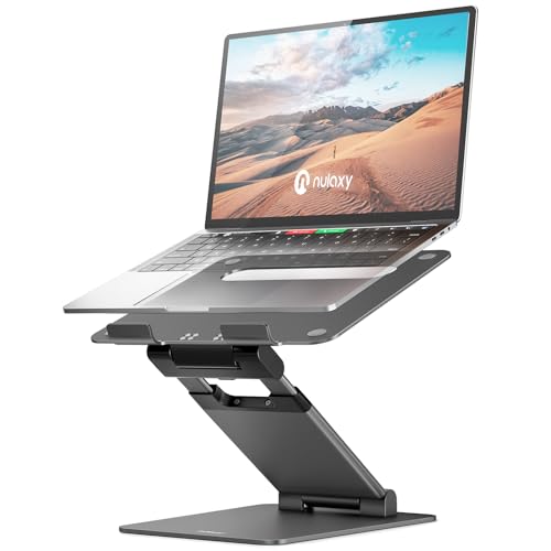 Nulaxy Height Adjustable Laptop Stand for Desk, Dual Foldable Aluminum Computer Riser, Pull Out Design Ergonomic Sit to Notebook Holder Convertor, Compatible with All 10-17" Laptops, Tablets, Gray - color: A-Gray