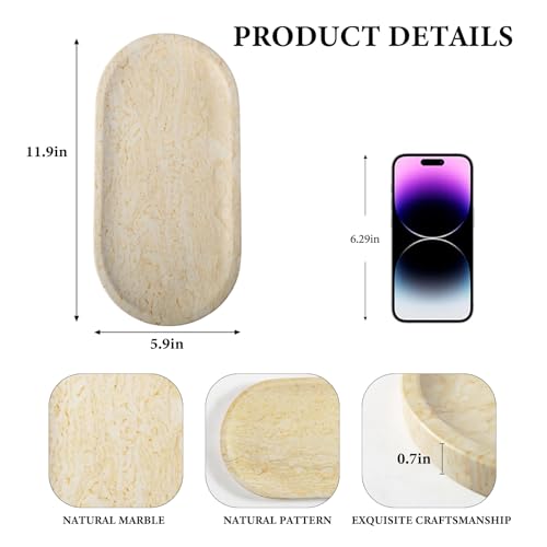 Koville Natural Marble Tray for Home Decor, 12"x6" Marble Vanity Tray for Dresser, Stone Perfume Organizer Jewelry Dish for Bathroom, Stone Catchall Storage Trays for Candles - color: Hibiscus Yellow, size: 12" x 6" x 0.7"