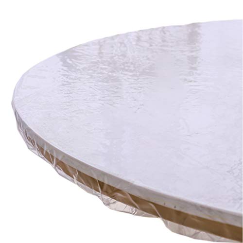 Walrus Clear Round Vinyl Fitted Tablecloth Waterproof Oilcloth Heavy Duty Elasticized Table Cover Elastic Edge Design Plastic Tablecloth Protector for Round Table - size: 66" (Round)