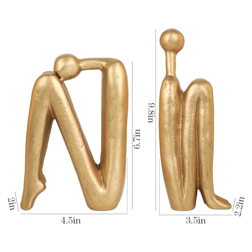 Thinker Cast Iron Bookends, Heavy-Duty Decorative Book End Stoppers for Shelves, Abstract Decor Aesthetic, Smooth Finish Book Holders for Office Decor, 1 Pair/2 Pieces, 9" - color: Thinkera Brass