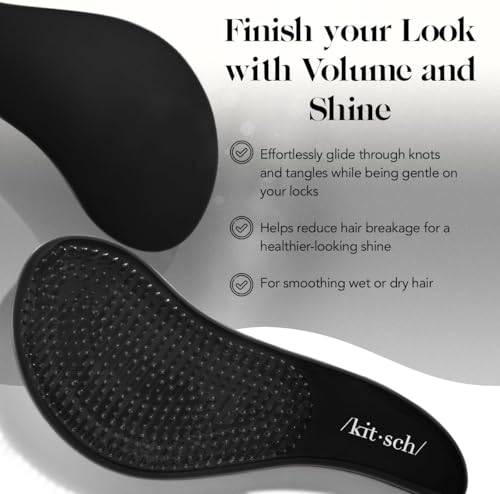 Kitsch Detangler Brush – Gentle Curly Hair Brush with Flexible Bristles for All Hair Types - Wet or Dry | Detangling Hair Brushes for Women & Men, Hairbrush for Adults & Kids - Black - color: Black