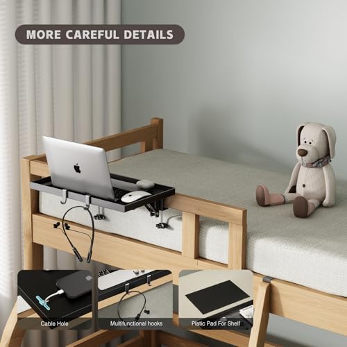 Magheo Foldable Bedside Shelf, Metal Clip-On Bunk Bed Table Shelf for Top Bunk Heavy Duty Bed Side Table Tray for College Dorm Room Essentials, Loft Nightstand Organizer Tray with 3 Cord Hole(Black) - color: Black, size: 14.76" x 9.68" x 0.79"