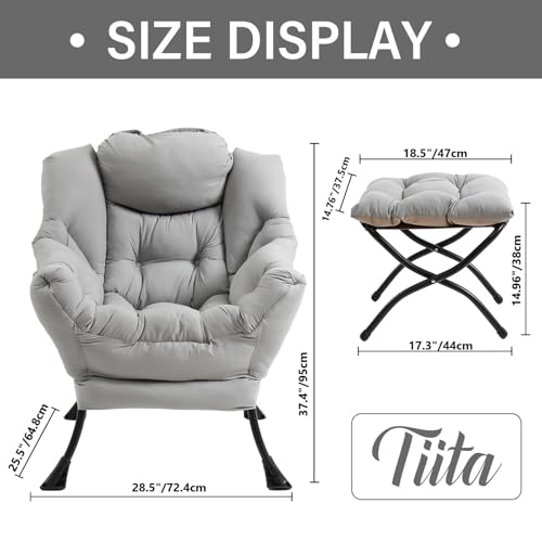 Tiita Lazy Chair with Ottoman, Light Grey Modern Large Accent Chair, Comfy Leisure Sofa Armchair with Ottoman, Reading Chair with Footrest for Bedroom, Living Room, Dorm Rooms, Peach Light Grey - color: Peach Skin Light Grey