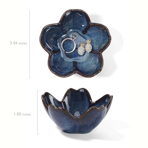 Flower Ring Dish Holder,Jewelry Dish Tray,Small Trinket Tray,Jewelry Plate Bowl,Key Bowl,Decorative Plate,Mothers Day Birthday Gifts for Women Mom Friends,Ceramic Kiln effect Blue - color: Kiln effect Blue