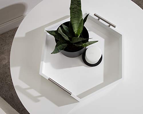 Kate and Laurel Lipton Modern Hexagon Tray, 18 x 18, White and Silver, Decorative Tray for Storage and Display - color: White/Silver, size: 18" x 18" x 3.3"