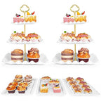 5 Pcs Dessert Table Display Set - 2 Pcs 3-Tier Dessert Display Stands & 3 Pcs Serving Tray - Dessert Trays Dessert Stands Treat Table Displays Set for Tea Parties,Birthdays & Baby Showers - color: White