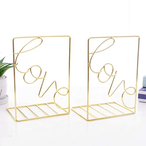 Creative Minimalist Style Bookends Metal Adjustable Books Holder Stand Book Rack Desk Bookend - Love, Gold - color: Love, Gold