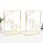 Creative Minimalist Style Bookends Metal Adjustable Books Holder Stand Book Rack Desk Bookend - Love, Gold - color: Love, Gold
