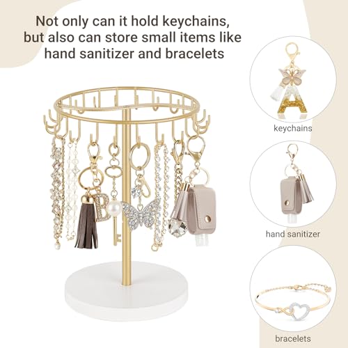 Dahey Keychain Display Stand for Vendor, Metal Bracelet Holder Organizer Hand Sanitizer Keychain Display with 22 Hooks Storage Keychains Bracelet for Study Desk Entryway Decor, Gold
