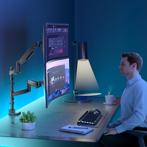 WALI Dual Monitor Mount for Ultrawide Heavy Duty Curved Monitor Stacking, Dual Monitor Arms Fits 13-49 Inch for Ultrawide Screens up to 44lbs, 49 inch Monitor Arm, Black - size: 13"-49", style: Dual Arms