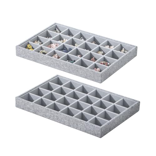 Stackable Jewelry Organizer Tray For Drawers,White Leather Small Earring Storage Tray,Bracelet And Necklace Display Box,Jewelry Ring Display Case (Gray White 24 Grids) - style: Gray White 24 Grids