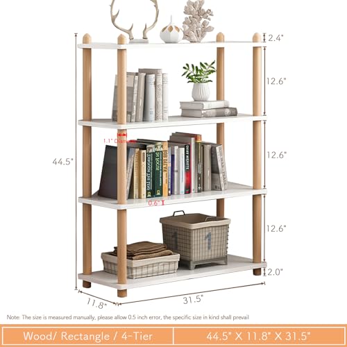 IOTXY 4-Tier Wooden Shelf Bookcase - Modern Open Bookshelf, Free Standing Storage Rack, Multifunctional Display Stand for Home and Office, White, Rectangle - color: White, size: 4-Tier
