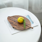 Acacia Wood Leaf Design Serving Tray - Decorative Wooden Platter for Charcuterie, Cheese, Fruit, Kitchen Table Decor