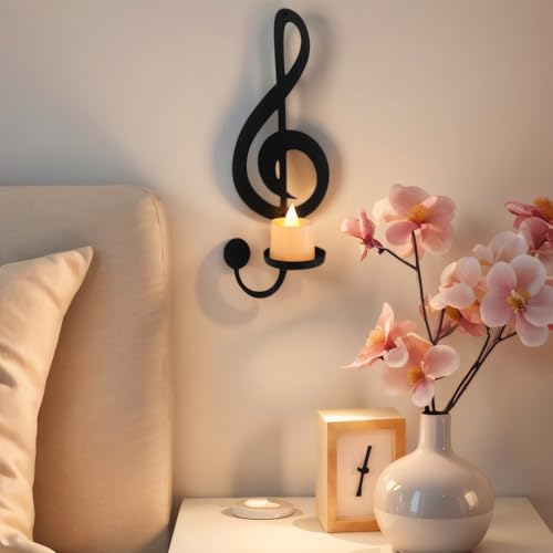 Candle Sconces Wall Musical Note Sconces Decor Wall Mounted Metal Candle Holders with Foldable Tray ZAYHENYOO for Music Lovers, Music Room, Christmas As A Gift(1, L-A) - size: 10.23 inches