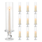 Hurricane Glass Taper Candle Holder: 10pc Tall Hurricane Candle Holders for Home, Clear Tapered Candlestick Holders with Open Ended Glass Sleeve Candle Stick Holders for Table Centerpieces - size: S - 10 Pcs