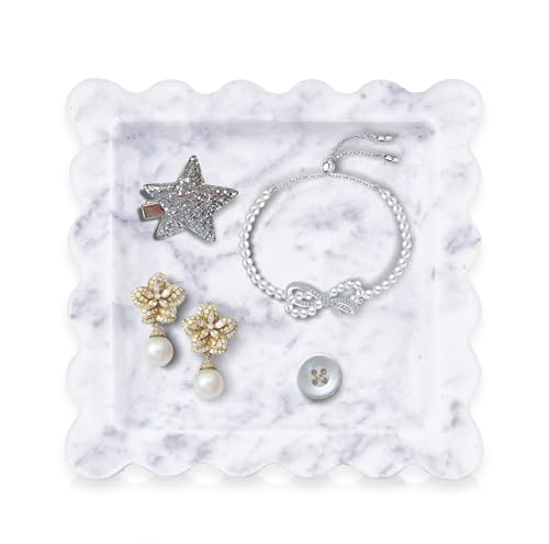 Marble Tray for Bathroom, Scalloped Tray, Marble Vanity Tray, Natural Stone Tray, Marble Tray for Kitchen Counter, Jewelry, Candle, Lotion, Countertop, Bathroom, Home Decor, Square - style: Square