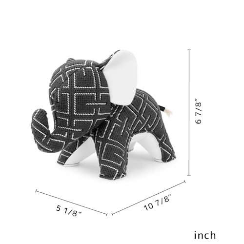 Zuny Artist Edition Elephant Abby Bookend - Kvadrat Grid Gray White, Handmade Leather Single Book End, Checkered Grid Textile Designer Collaboration Home Decor for Bookshelf Desk, 11 x 4.3 x 7.4 - color: Elephant Abby K-grid