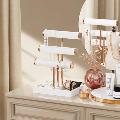 Abiglifty 3 Tier Necklace Holder Display, Jewelry Organizer, Jewelry Stand, Bracelet Display, Necklace Organizer, Bracelet holder, Jewelry Display for Necklace, Watches, Rings, white - color: white