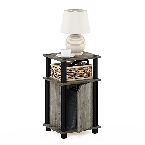 Furinno Brahms 3-Tier End Side Sofa Table/Nighstand with Door, 1-Pack, French Oak/Black - color: French Oak, size: 1-Pack, With Door, 3-Tier